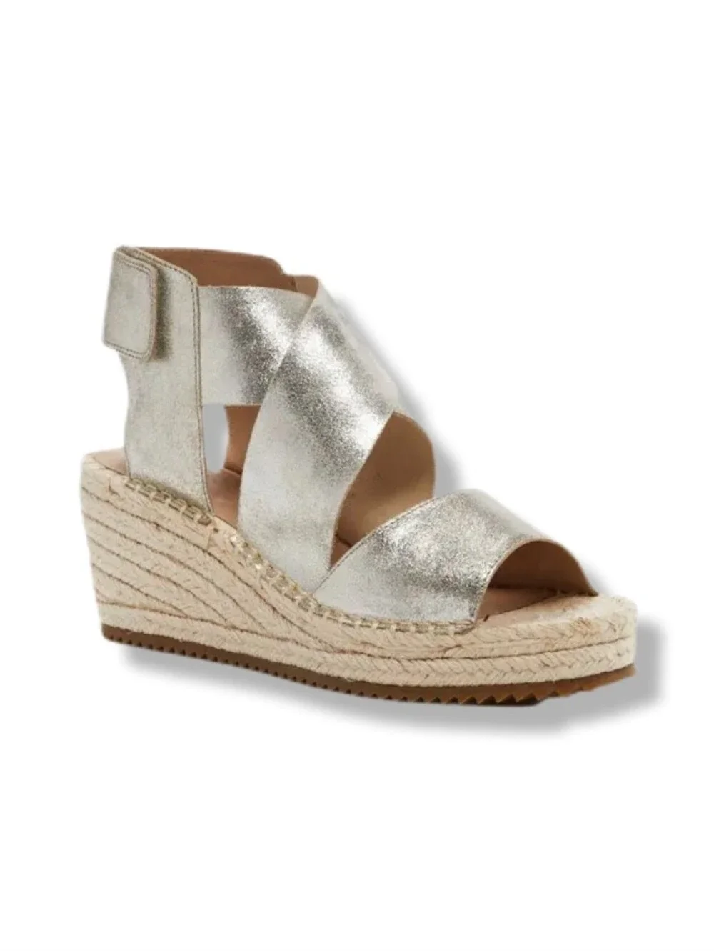 Eileen Fisher Willow Metallic Leather Platform Wedge Espadrilles